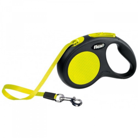 Caini - Lesa pentru caini New Classic Neon banda, Flexi, Retractabil, Pana la 15 kg, S, 5 metri, Galben