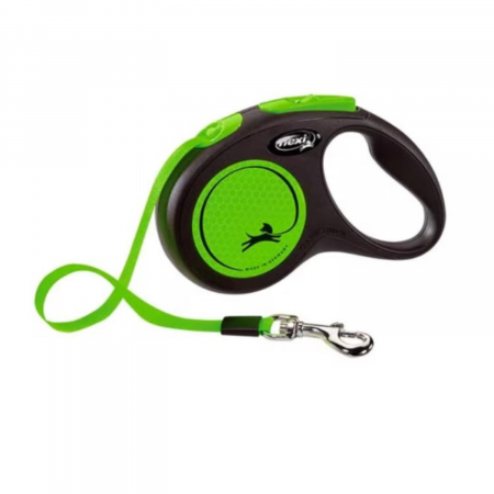 Caini - Lesa pentru caini New Classic Neon banda, Flexi, Retractabil, Pana la 15 kg, S, 5 metri, Verde
