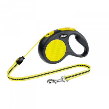 Caini - Lesa pentru caini New Classic Neon Snur, Flexi, Retractabil, Pana la 20 kg, M, 5 metri, Galben