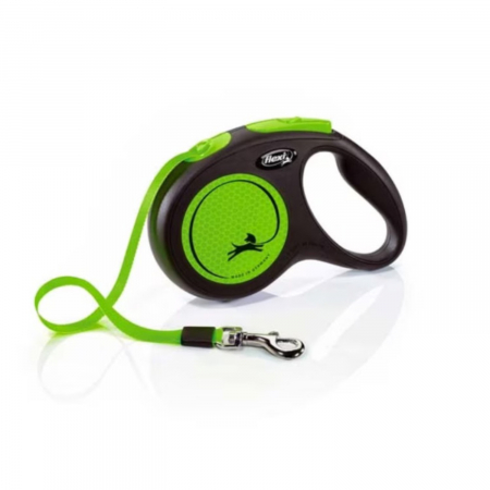 Hamuri, Lese si Zgarzi - Lesa pentru caini New Classic Neon banda, Flexi, Retractabil, Pana la 25 kg, M, 5 metri, Verde