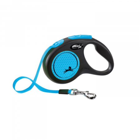 Caini - Lesa pentru caini New Classic Neon banda, Flexi, Retractabil, Pana la 15 kg, S, 5 metri, Albastru