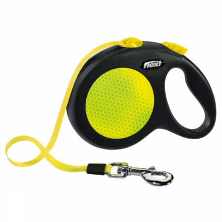 Caini - Lesa pentru caini New Classic Neon banda, Flexi, Retractabil, Pana la 50 kg, L, 5 metri, Neon