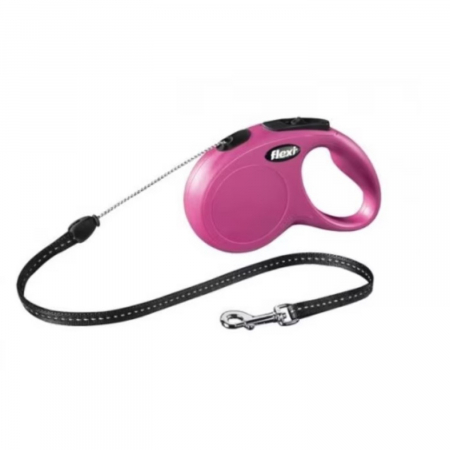 Caini - Lesa pentru caini New Classic Snur, Flexi, Retractabil, Pana la 12 kg, S, 5 metri, Roz