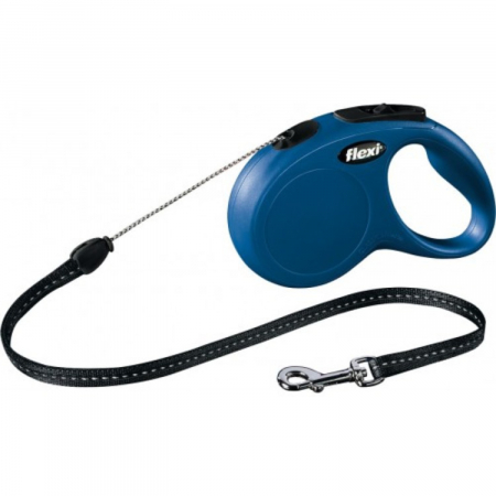 Caini - Lesa pentru caini New Classic Snur, Flexi, Retractabil, Pana la 12 kg, S, 5 metri, Albastru