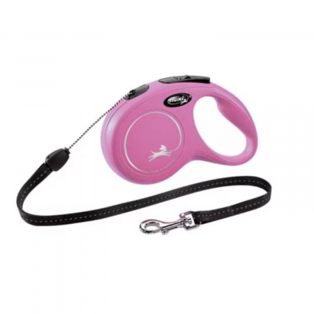 Caini - Lesa pentru caini New Classic Snur, Flexi, Retractabil, Pana la 12 kg, S, 8 metri, Roz