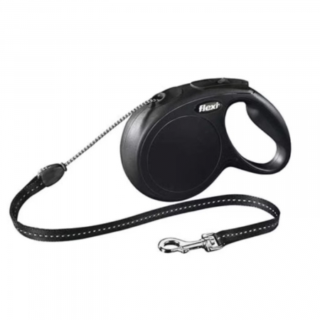 Caini - Lesa pentru caini New Classic Snur, Flexi, Retractabil, Pana la 20 kg, M, 8 metri, Negru