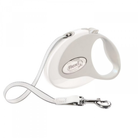 Caini - Lesa pentru caini Style banda, Flexi, Retractabil, Pana la 12 kg, S, 3 metri, Alb