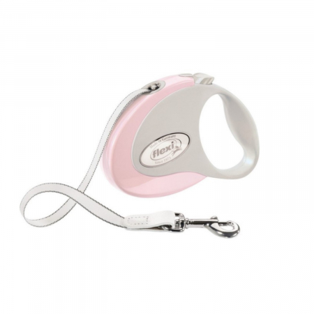 Caini - Lesa pentru caini Style banda, Flexi, Retractabil, Pana la 12 kg, S, 3 metri, Roz