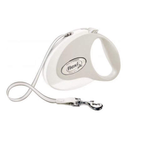 Caini - Lesa pentru caini Style banda, Flexi, Retractabil, Pana la 25 kg, M, 5 metri, Alb