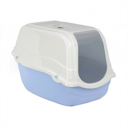 Pisici - Litiera acoperita pentru pisici MPB Romeo cu filtru albastru deschis 57x39x41(h)cm
