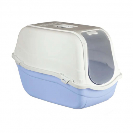 Pisici - Litiera acoperita pentru pisici MPB Romeo MAXI, 44x64x46h cm, Bleu