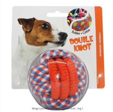 Jucarii caini - Minge cauciuc, cu franghie AgroBiothers - Double Knot 7.5 cm