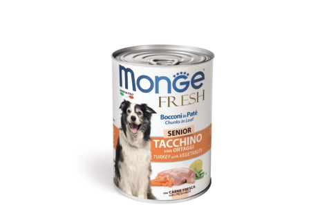 Hrana Umeda Caini - Monge Fresh Chunks Senior - Hrana umeda caine super-premium - Curcan - 400g