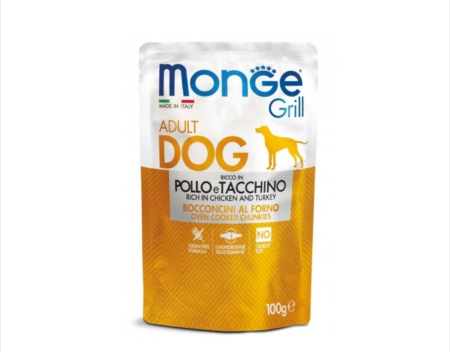Hrana Umeda Caini - Monge Grill Chunkies - Hrana umeda caine super-premium - Pui si Curcan - 100g