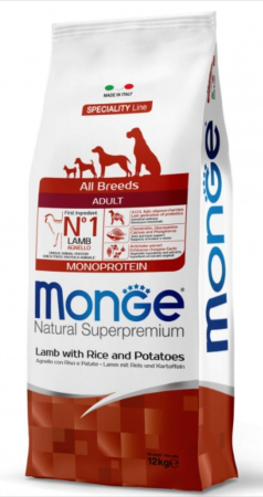 Caini - Monge Natural Superpremium Adult All Breeds - Miel si Orez - 12kg