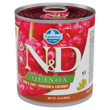 Caini - N&D QUINOA hrana umeda caine cu  vanat si nuca de cocos, 285G