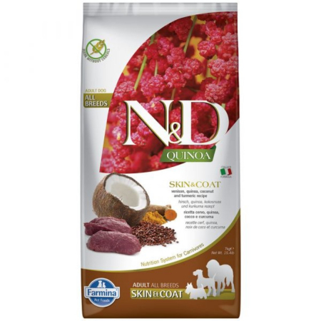 Caini - N&D QUINOA hrana uscata caine cu  vanat pentru piele si blana, 7 kg