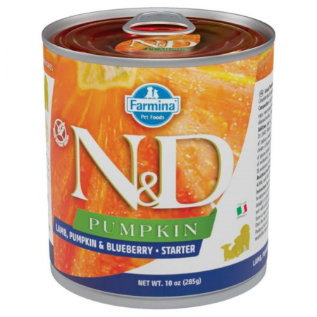 Caini - N&D PUMPKIN hrana umeda caine junior Starter cu miel si afine, 285G