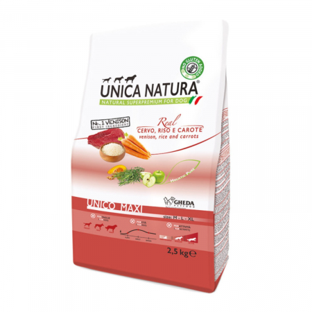 Hrana Uscata Caini - Natura Unica hrana uscata pentru caini talie mare cu Cerb,orez si morcovi 12 kg