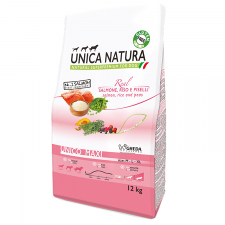 Hrana Uscata Caini - Natura Unica hrana uscata pentru caini talie mare cu Somon,orez si Mazare 12 kg