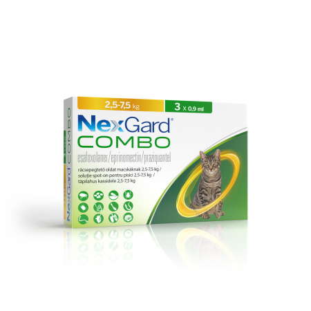 Deparazitare interna - NexGard Combo solutie spot-on pentru pisici de 2.5-7.5 kg, 3x0.9ml
