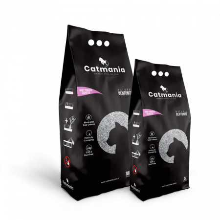 Pisici - Nisip pentru litiera BENTONITA CATMANIA, BABY POWDER, 5L - 4,25 kg