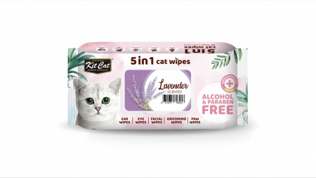 Pisici - Servetele umede pentru pisici, Kit Cat 5in1 Lavanda, 80 buc