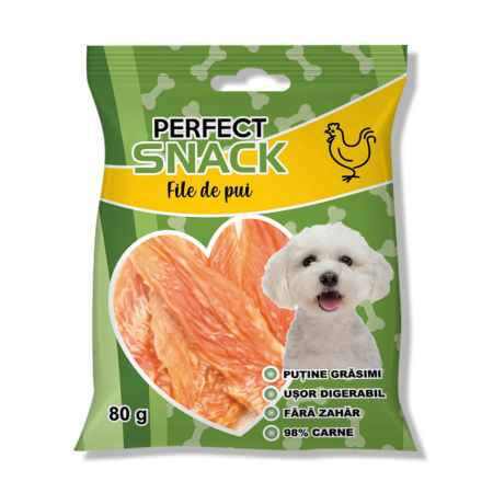 Caini - Perfect Snack, recompense delicioase pentru caini,  File pui– 80 g