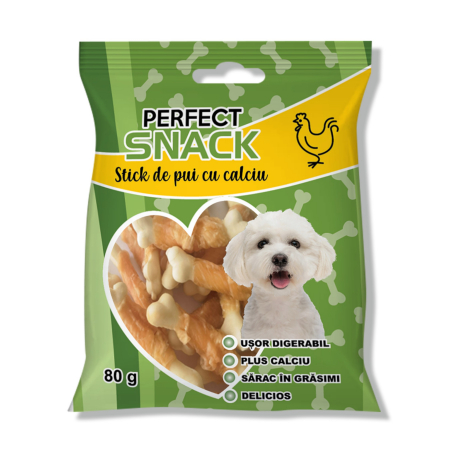 Caini - Perfect Snack, recompense delicioase pentru caini,  Stick de pui și calciu– 80 g