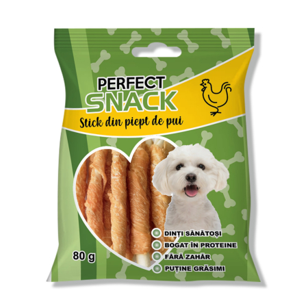 Caini - Perfect Snack, recompense delicioase pentru caini, Stick din piept de pui– 80 g