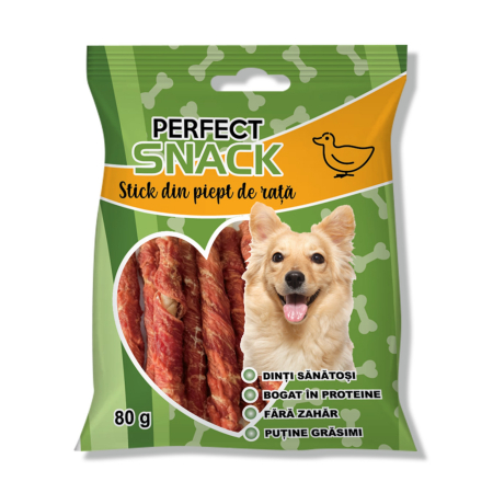 Caini - Perfect Snack, recompense delicioase pentru caini, Stick din piept de rață– 80 g