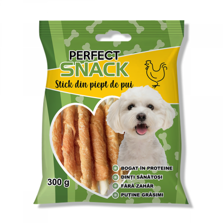 Caini - Perfect Snack, recompense delicioase pentru caini, Stick din piept de pui– 300 g