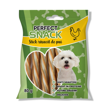 Caini - Perfect Snack, recompense delicioase pentru caini, Stick răsucit de pui– 80 g