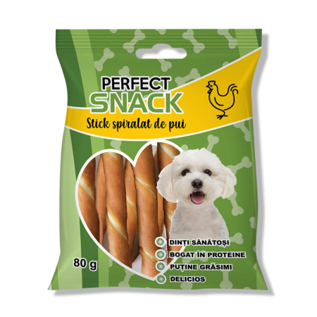 Caini - Perfect Snack, recompense delicioase pentru caini, Stick spiralat de pui– 80 g