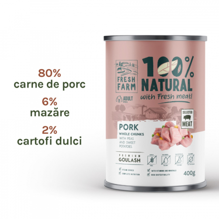 Hrana umeda caini, Fresh Farm Goulash with pork, peas and sweet potato 400 gr [1]