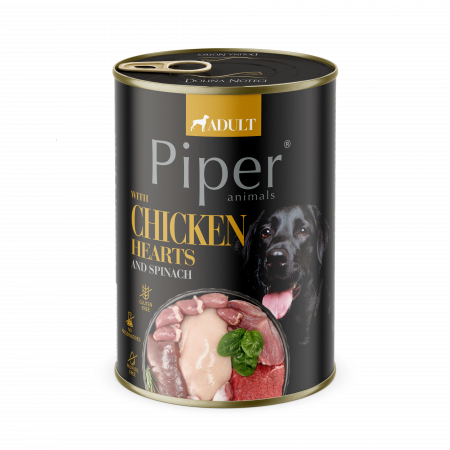 Hrana Umeda Caini - Piper adult, Hrana umeda, Inimi de pui si spanac 400 g