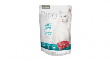 Pisici - Plic hrana umeda Piper Cat Sterilised, Ton 100 g
