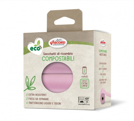 Igiena Catel - Pungi igienice compostabile, pentru caini - set 2 role x 15buc. - Roz