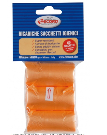 Igiena si ingrijire caini - Pungi igienice pentru caini diverse culori Record - set 3 role x 10buc