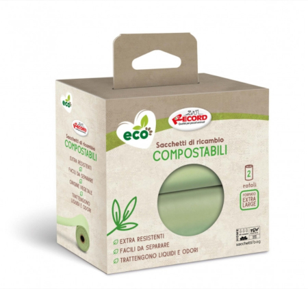 Igiena Catel - Pungi igienice compostabile, pentru caini - set 2 role x 15buc Record- Verde