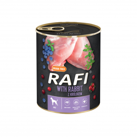 Caini - RAFI hrana umeda pentru caini,  cu iepure, afine si merisoare 800 g
