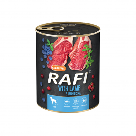 Caini - RAFI hrana umeda pentru caini,  cu miel, afine si merisoare 800 g