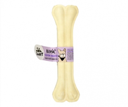 Caini - Recompensa os clasic din piele de vita alb - 20 cm