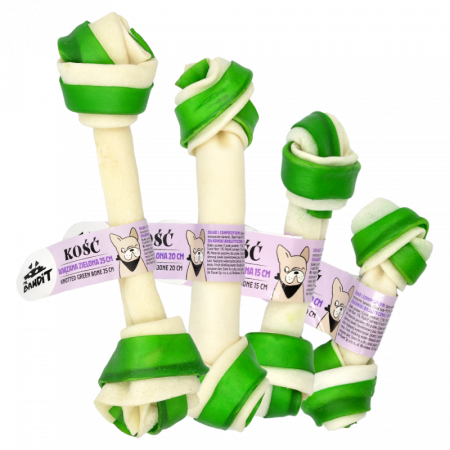 Caini - Recompensa os innodat din piele de vita alb cu verde - 25 cm
