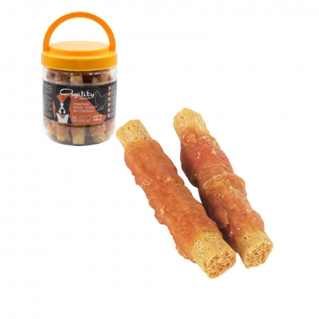 Caini - Recompense delicioase pentru caini Agility, Carne de Pui si Cod infasurata, 400g
