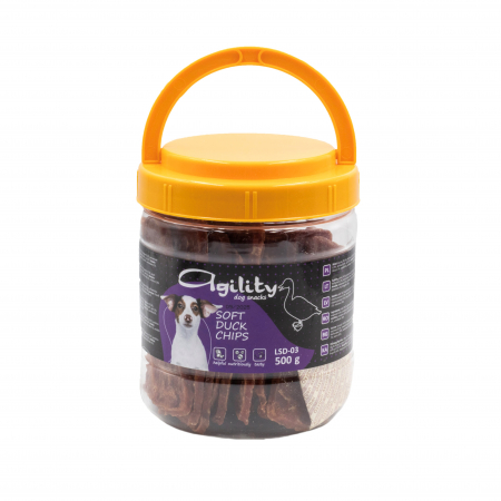 Caini - Recompense delicioase pentru caini Agility, chipsuri moi de rata, 500g