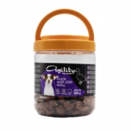 Caini - Recompense delicioase pentru caini Agility LSD-18, rulouri cu rata si cod 500g