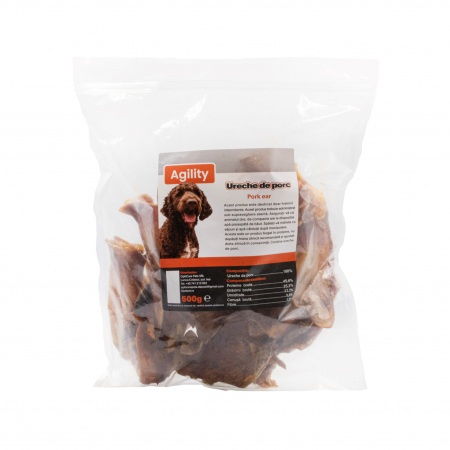 Caini - Recompense delicioase pentru caini Agility, Ureche de porc, 500g