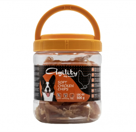 Caini - Recompense delicioase pentru caini Agility LSC-03, chipsuri moi de pui, 500g