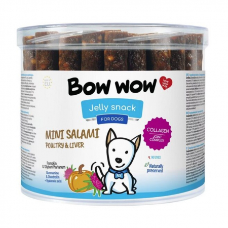 Caini - Recompense delicioase pentru caini Bow Wow, mini salam din ficat de pasare, 60 buc